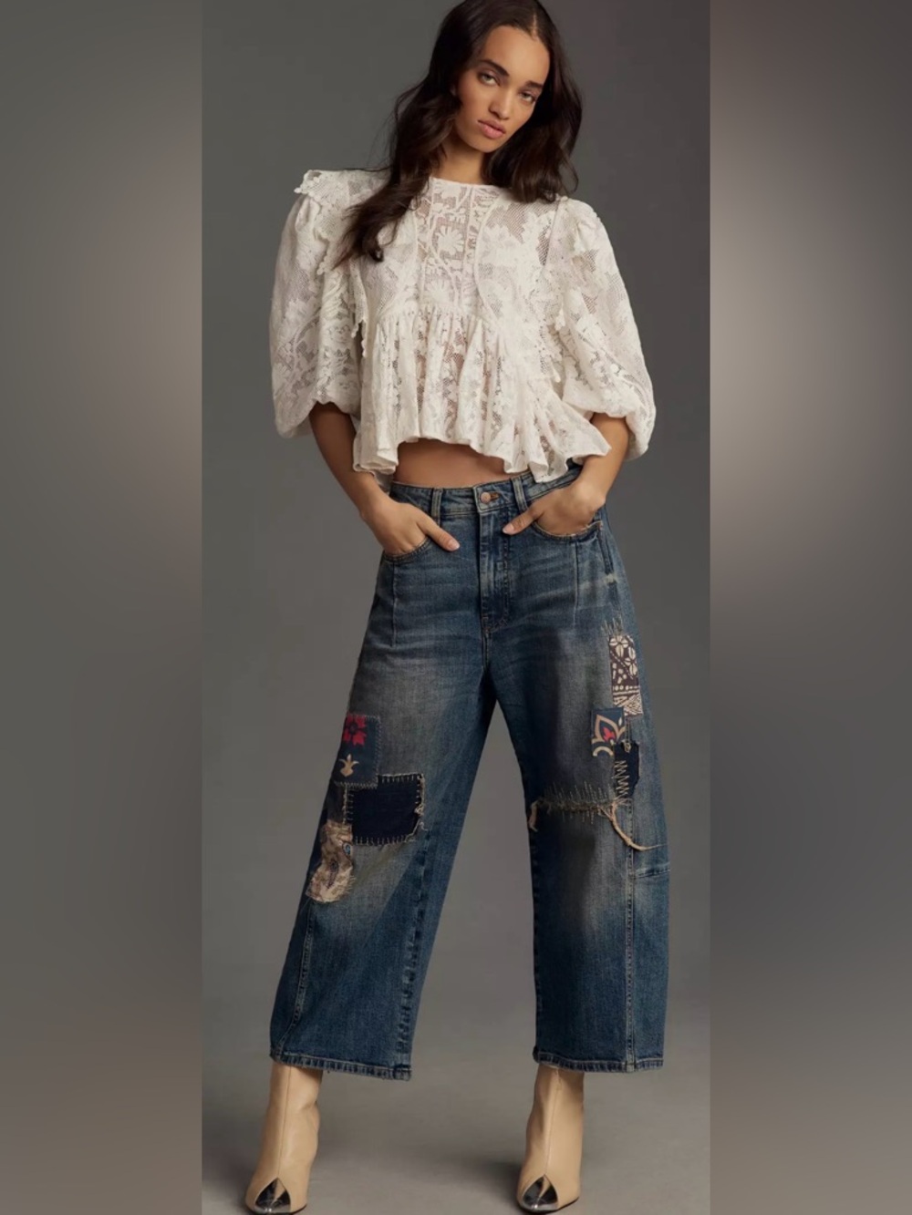 PILCRO Anthropologie Patchwork Heritage Curve Mid-Rise Barrel Jeans Size 28